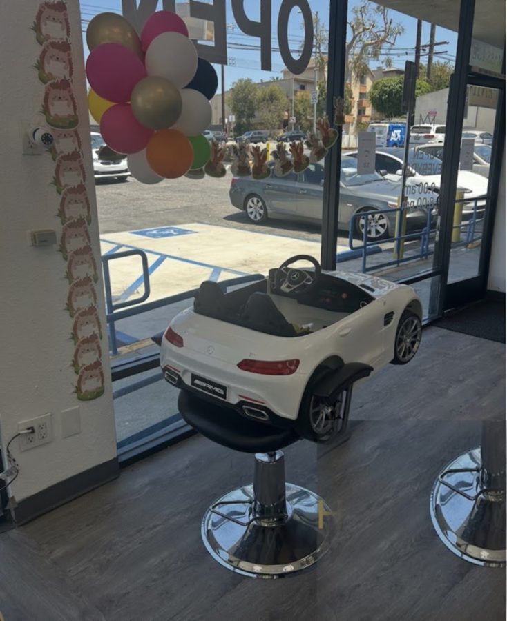 Race-car styling chair for kids haircuts at Masih.